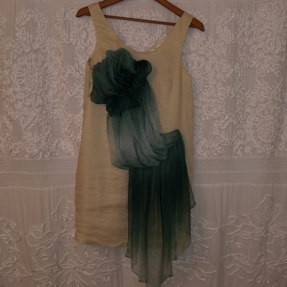 Dress with green ombre sash